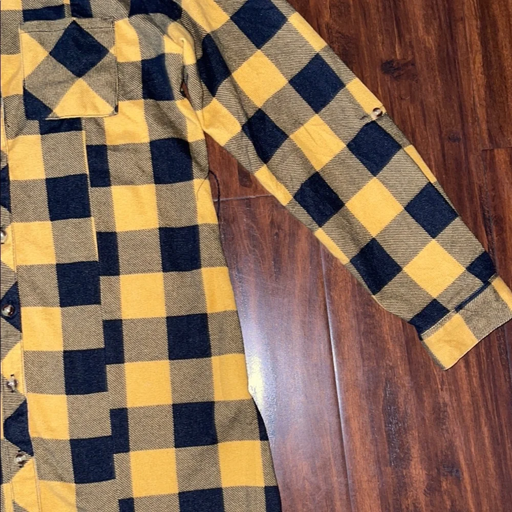 Girls Yellow and Black Plaid Button-Up Dress